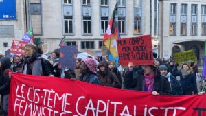 Photo : le bloc des Féministes anticapitalistes le 8 mars 2023.