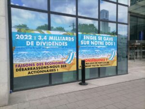 Photo : Occupation devant le siège d'Engie à Bruxelles le 6 juillet 2023 (Gauche anticapitaliste, CC BY-NC-SA 4.0)