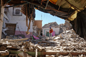 On 10 September 2023, a man looks at what remains of the small city of Moulay Brahim that was destroyed by a major earthquake that hit Morocco.